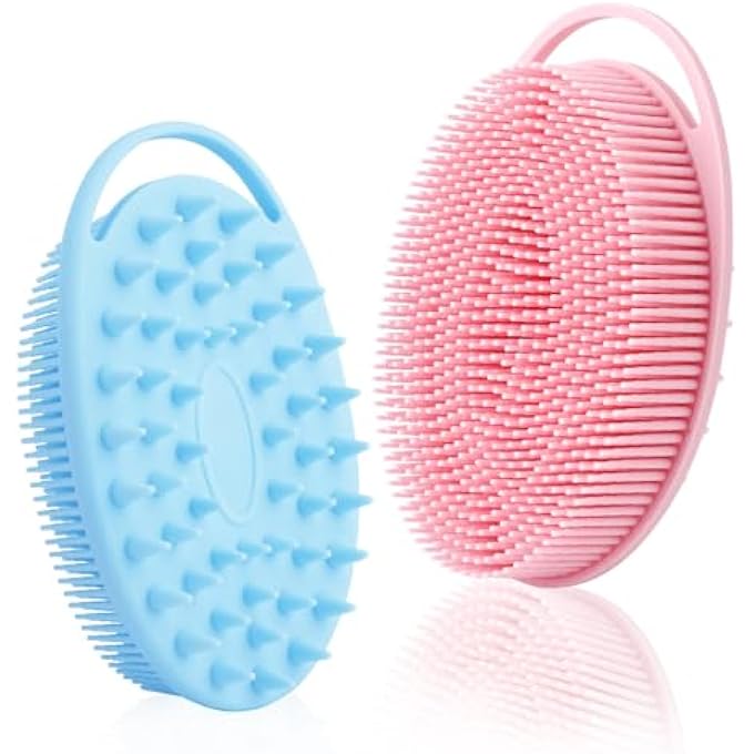 KQNBI Silicone Body Scrubber - 2 Pcs Exfoliating Shower Scrubber, 2 in 1 Body Scrub Brush & Scalp Massager for Men, Women & Kids - Image 1